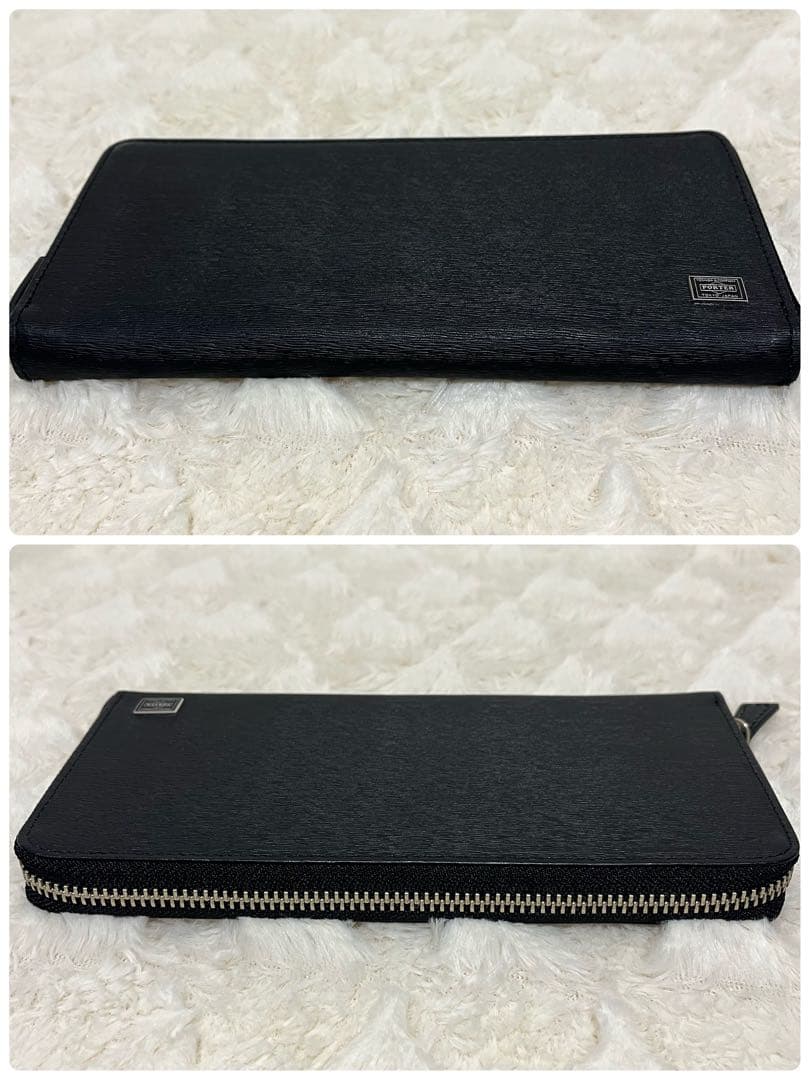 ポーター PORTER カレント ラウンドジップ ブラックレザー 長財布