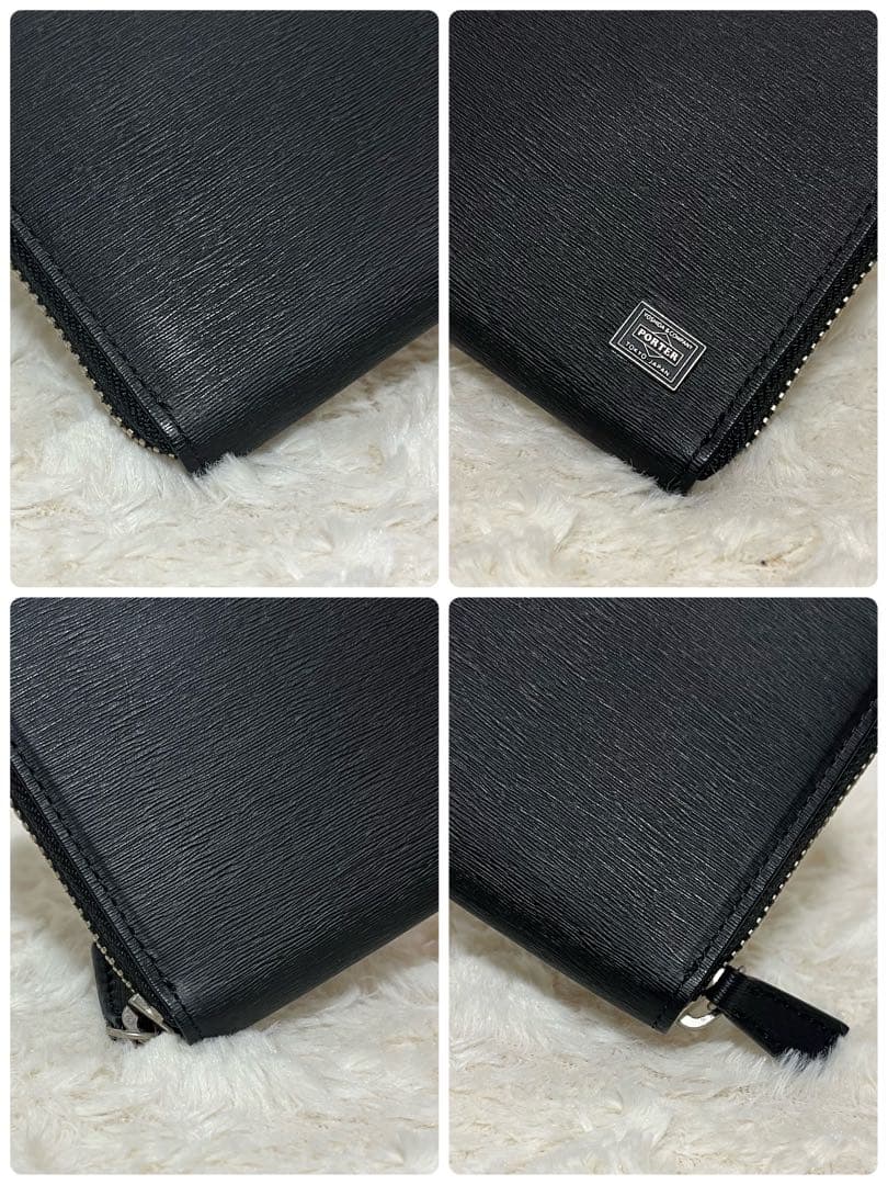 ポーター PORTER カレント ラウンドジップ ブラックレザー 長財布