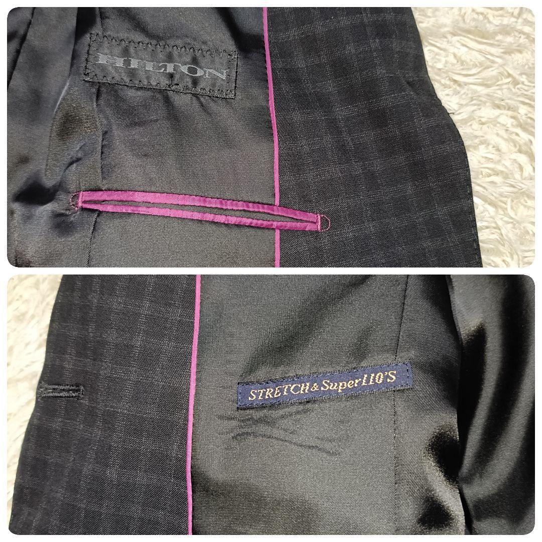 【美品】HILTON ヒルトン ブラックチェック パンツスーツ ストレッチ 11