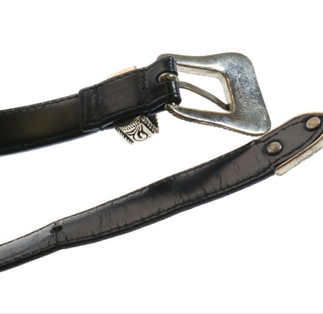 SAINT LAURENT PARISウエスタンレザーナローベルト　サイズ90