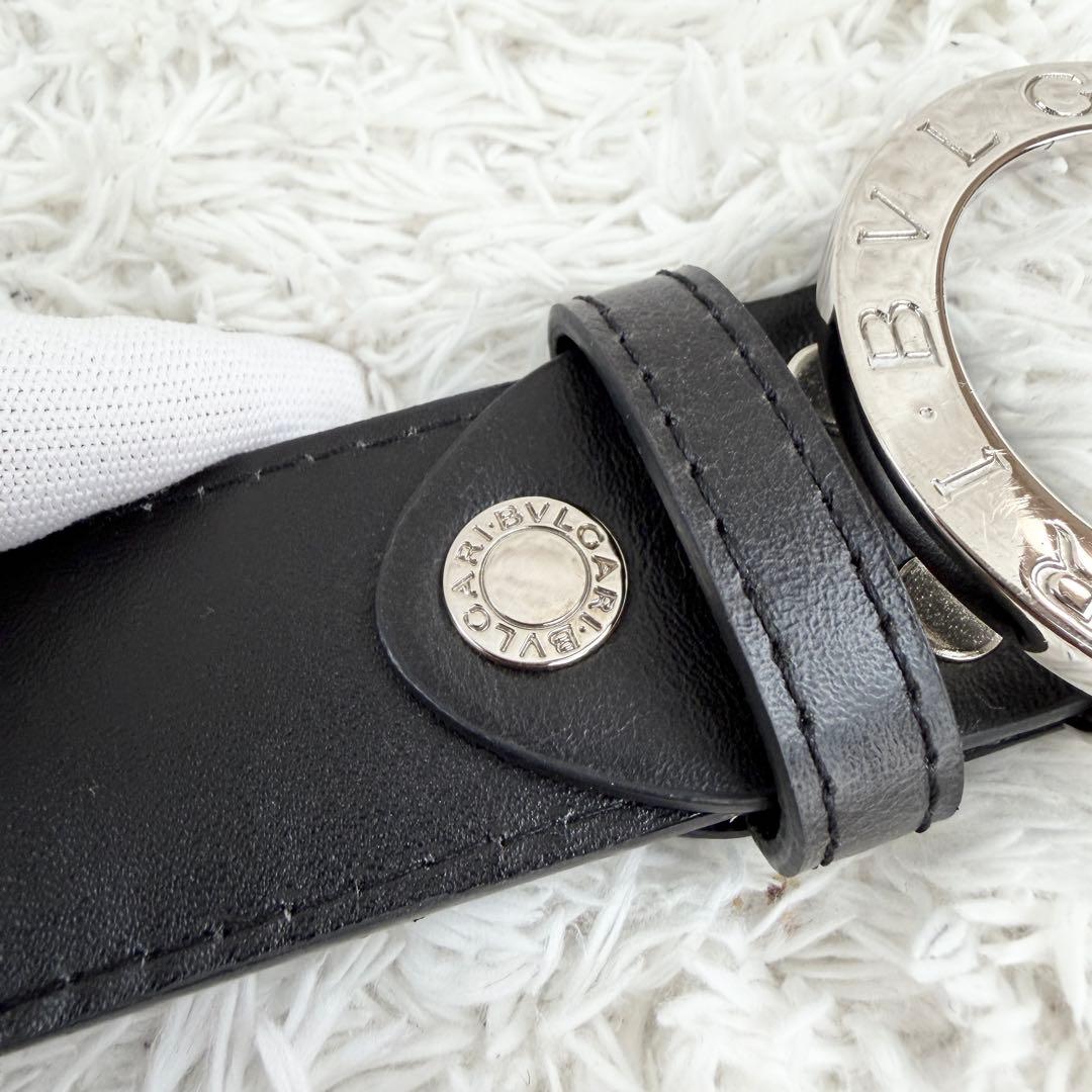 極美品✨ ブルガリ ベルト ロゴマニア サークルロゴ シルバー金具 ブラック
