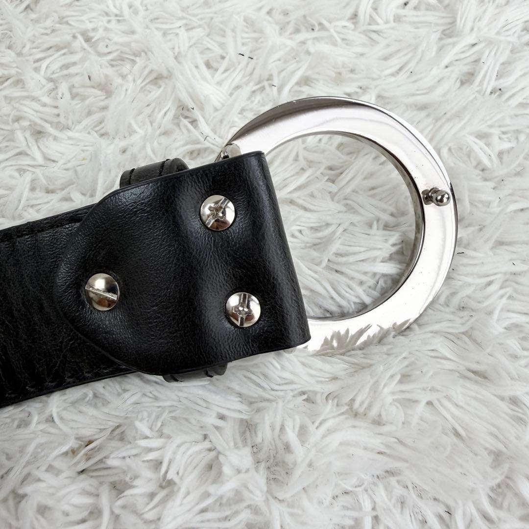 極美品✨ ブルガリ ベルト ロゴマニア サークルロゴ シルバー金具 ブラック