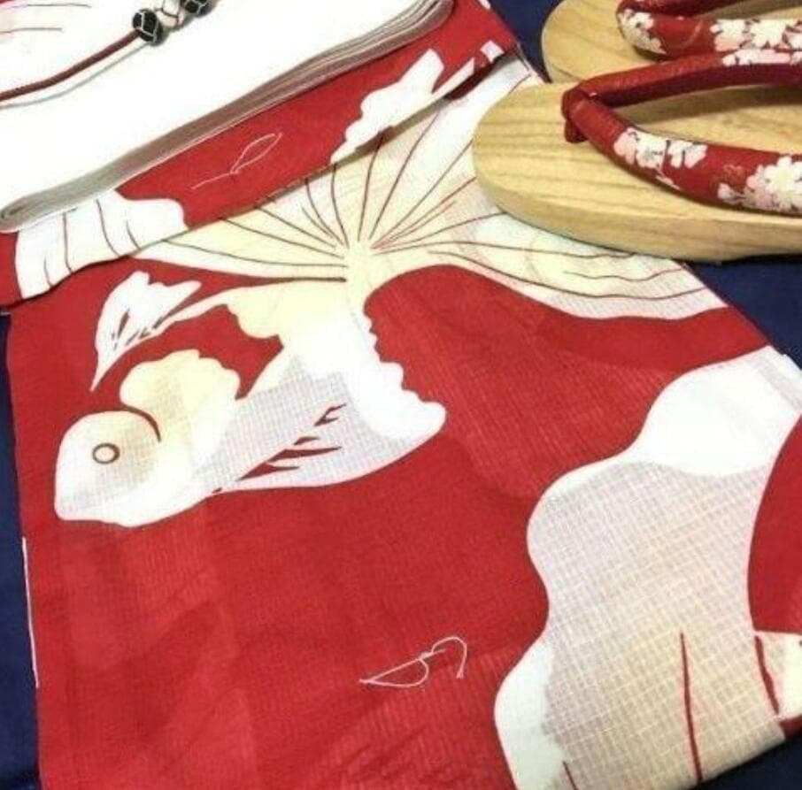★高級変わり織り浴衣★優美な金魚柄★赤紅色 粋な古典柄 新品 限定 和装 大正