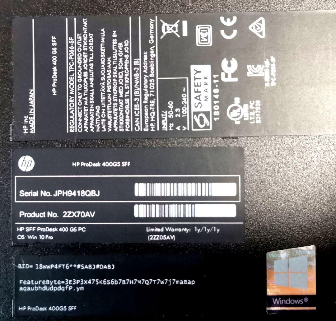 HP ProDesk 400 G5 SFF　Core i5-8500