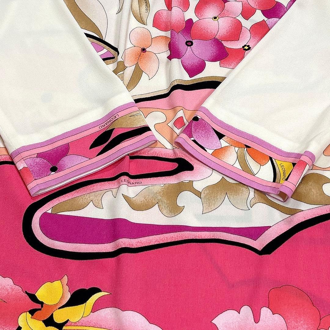 レオナール　ワンピース　チュニック　カンカン　トリム　花柄　L　マルチカラー