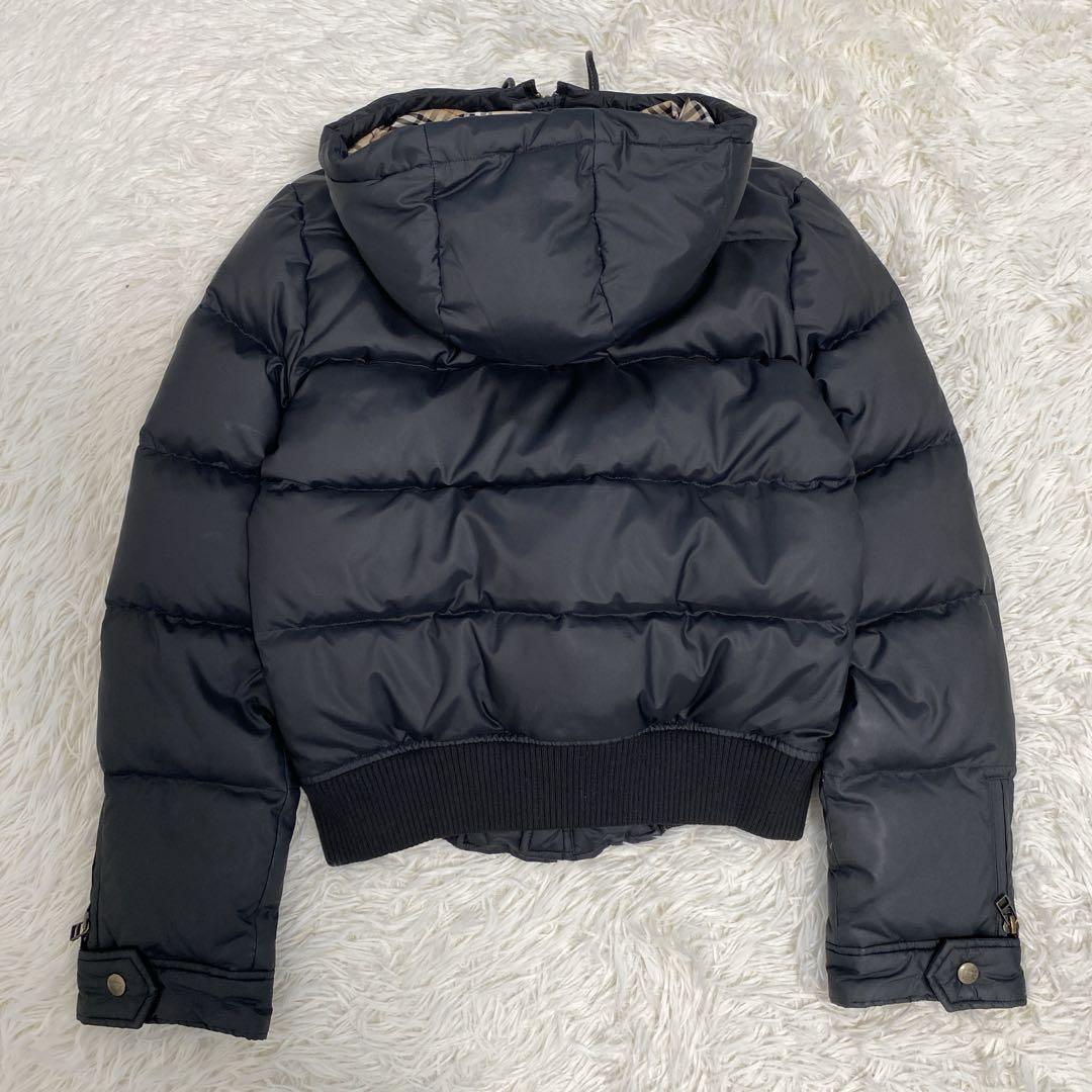 バーバリーブルーレーベル フード付きダウンジャケット ノバチェック 短丈 黒