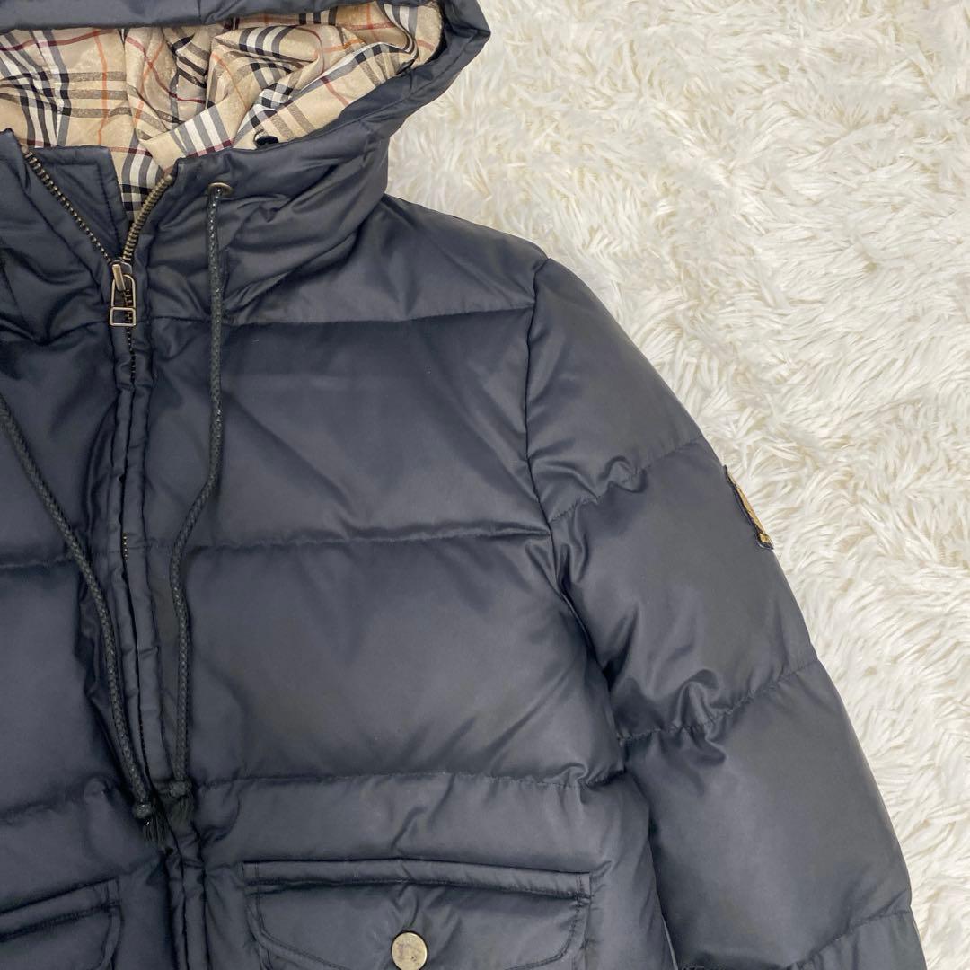 バーバリーブルーレーベル フード付きダウンジャケット ノバチェック 短丈 黒