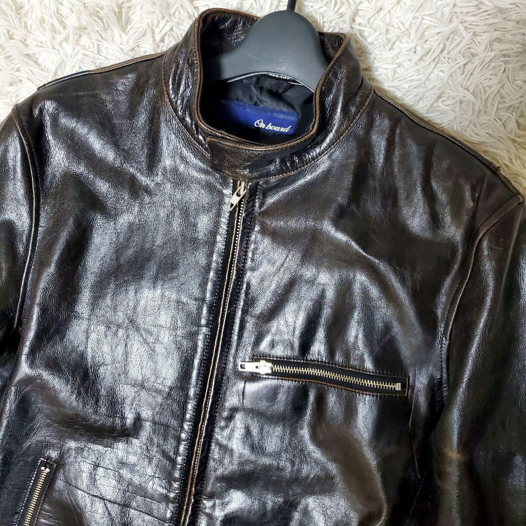 上質 ON BOARD 水牛革 バッファロー XL シングルライダース 本革 黒