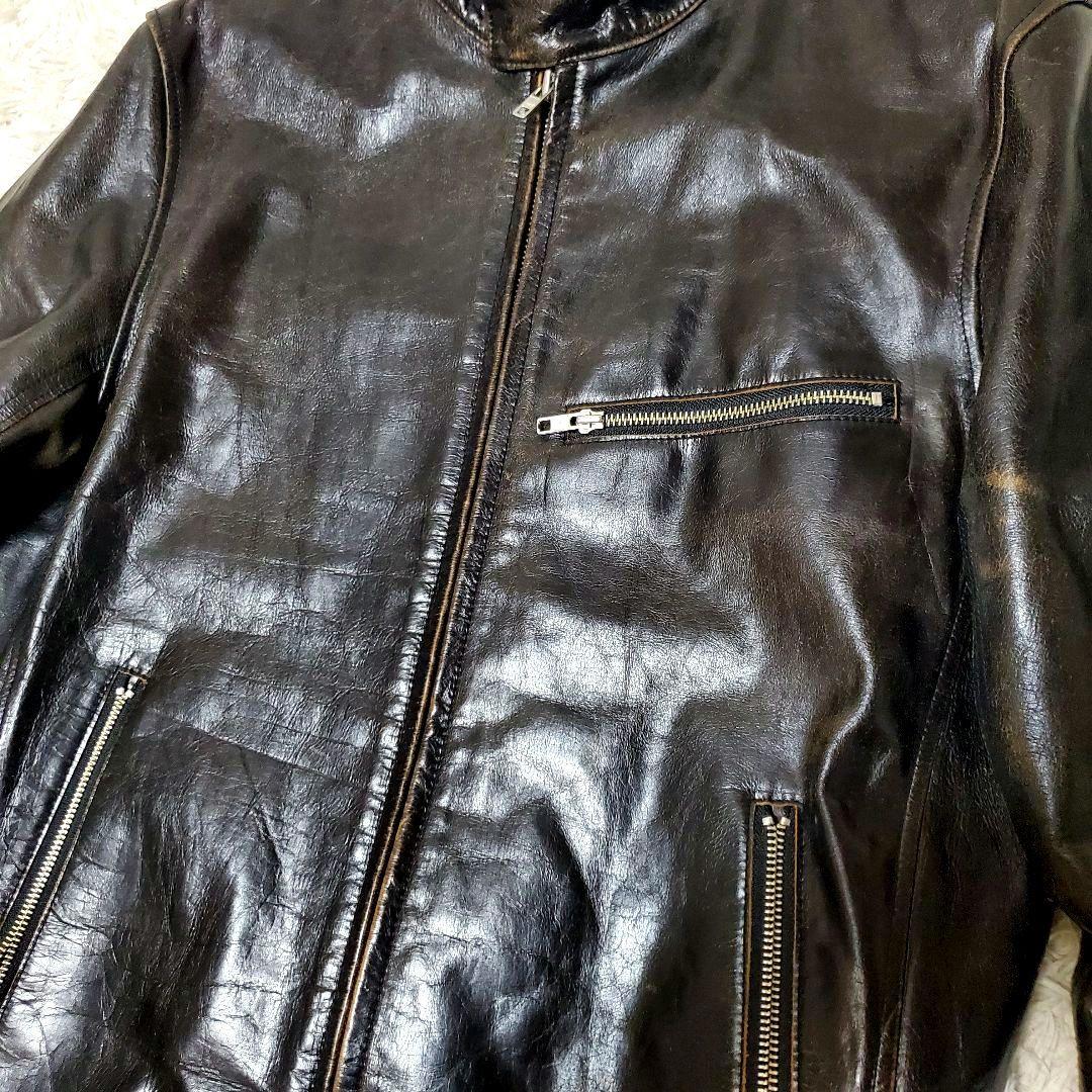 上質 ON BOARD 水牛革 バッファロー XL シングルライダース 本革 黒