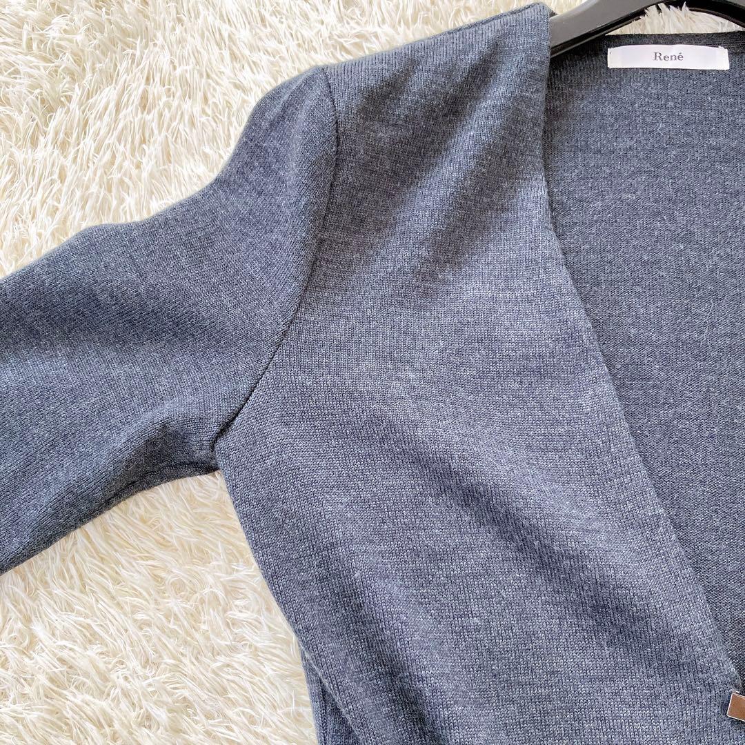 良品✨Rene フォックスファーカーディガン ロング 替カフス 34ダークグレー