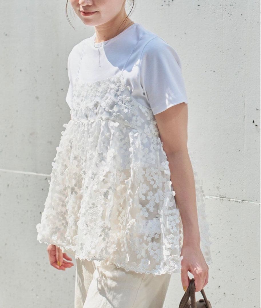IENA フラワーエンブロイダリー キャミソール F ホワイト