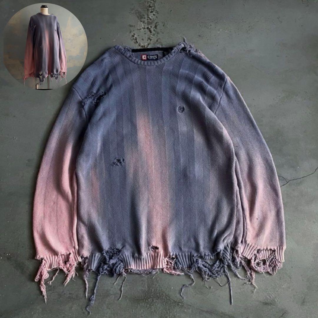 90's “chaps “ゆるダボ”フェード“broken boro knit