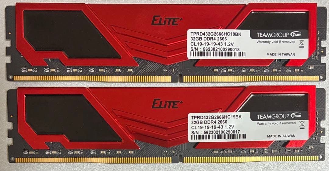 【中古】DDR4-2666 64GB(32GB×2枚) TEAM