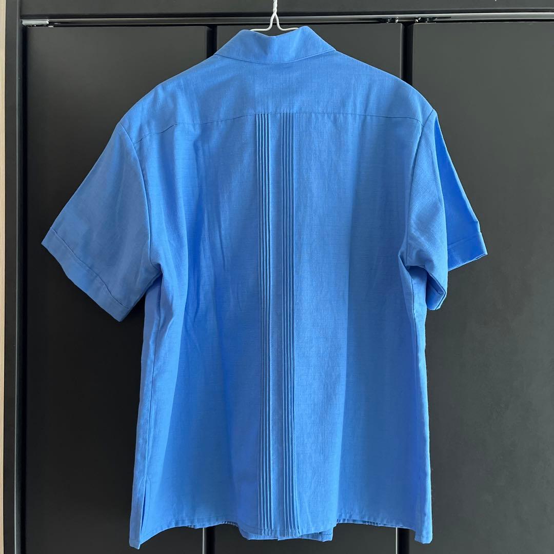 GUAYABERA shirt 40 ブルー　キューバシャツ　メキシコシャツ