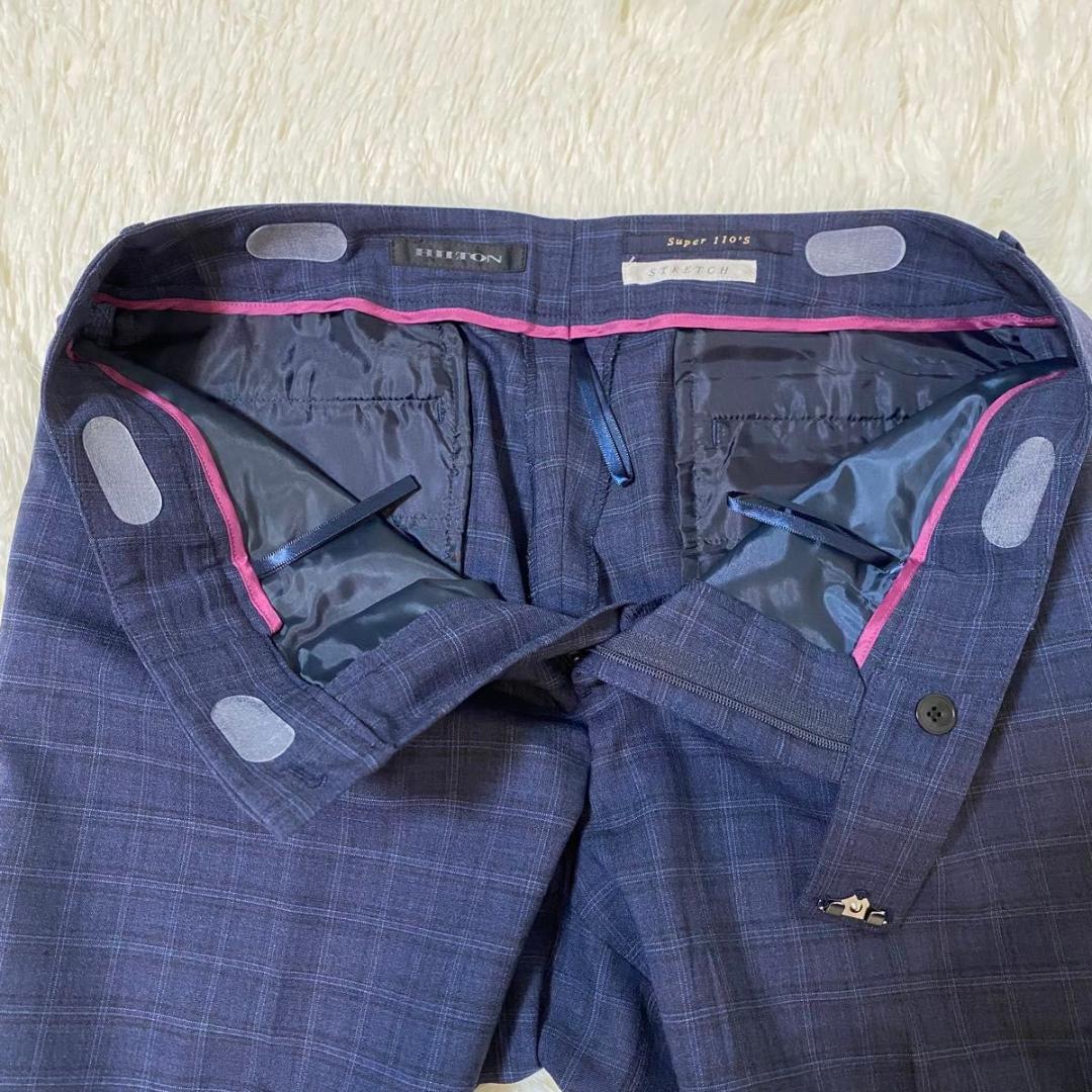【美品】HILTON パンツスーツ ネイビー チェック ツーパンツ