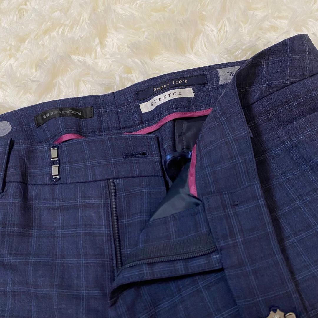 【美品】HILTON パンツスーツ ネイビー チェック ツーパンツ