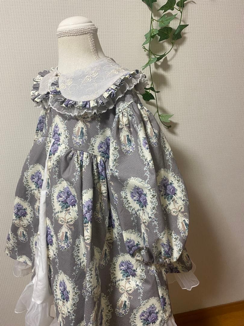 ハンドメイド　ウエストギャザーワンピース120、90cm つけ襟セット