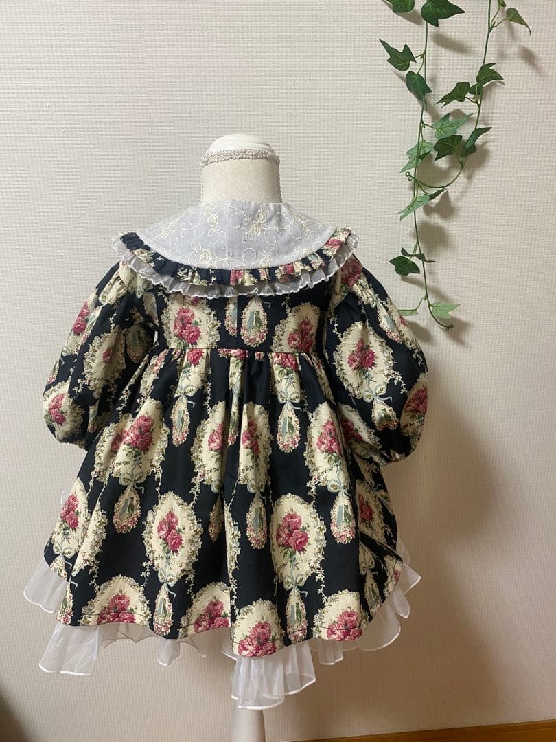 ハンドメイド　ウエストギャザーワンピース120、90cm つけ襟セット