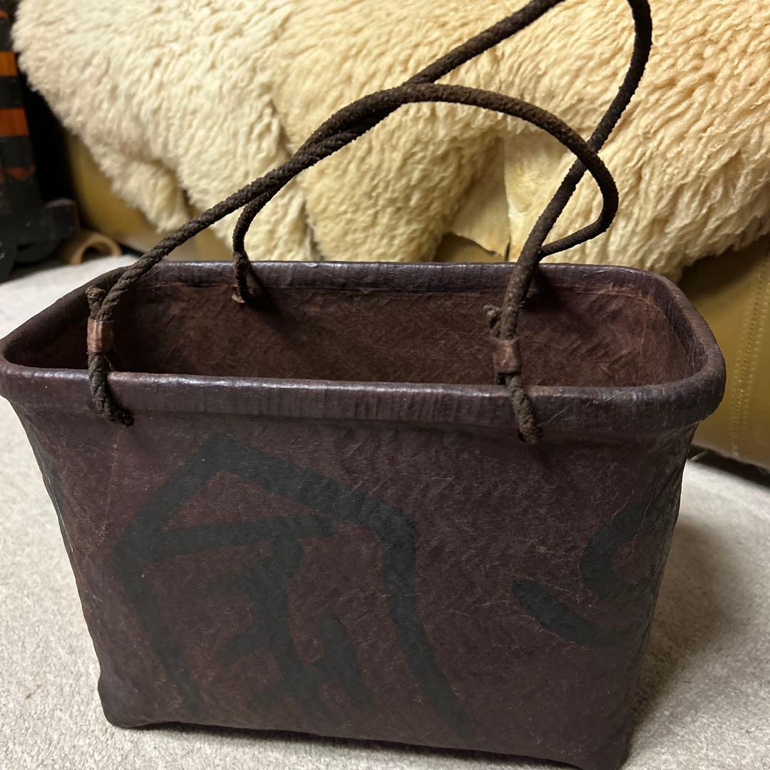 一閑張りバッグとペン立て　ヴィンテージ　伝統工芸　柿渋