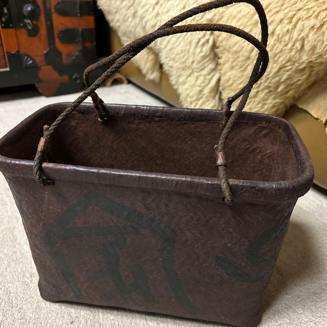 一閑張りバッグとペン立て　ヴィンテージ　伝統工芸　柿渋