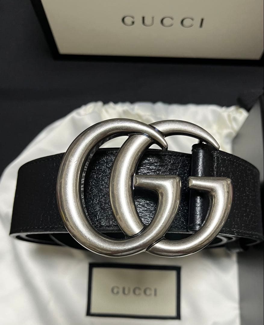 グッチベルト (GUCCI) メンズ ブラックxシルバー