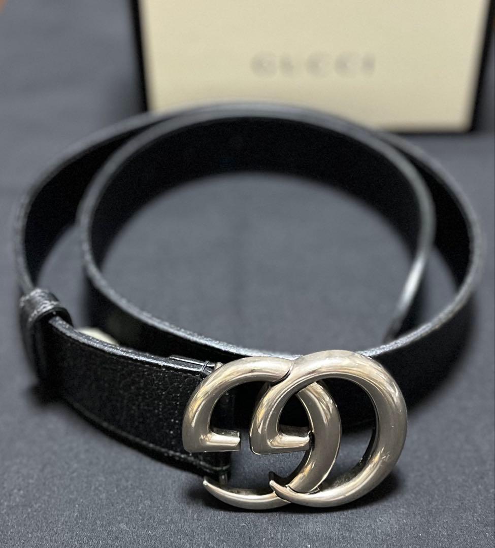 グッチベルト (GUCCI) メンズ ブラックxシルバー