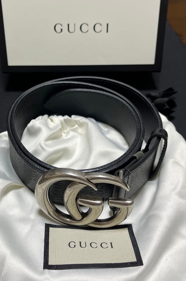 グッチベルト (GUCCI) メンズ ブラックxシルバー