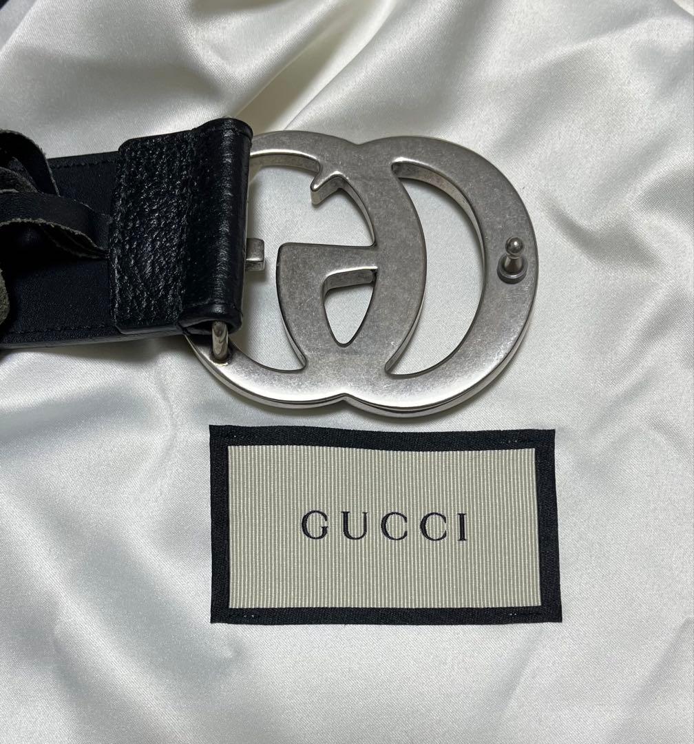 グッチベルト (GUCCI) メンズ ブラックxシルバー