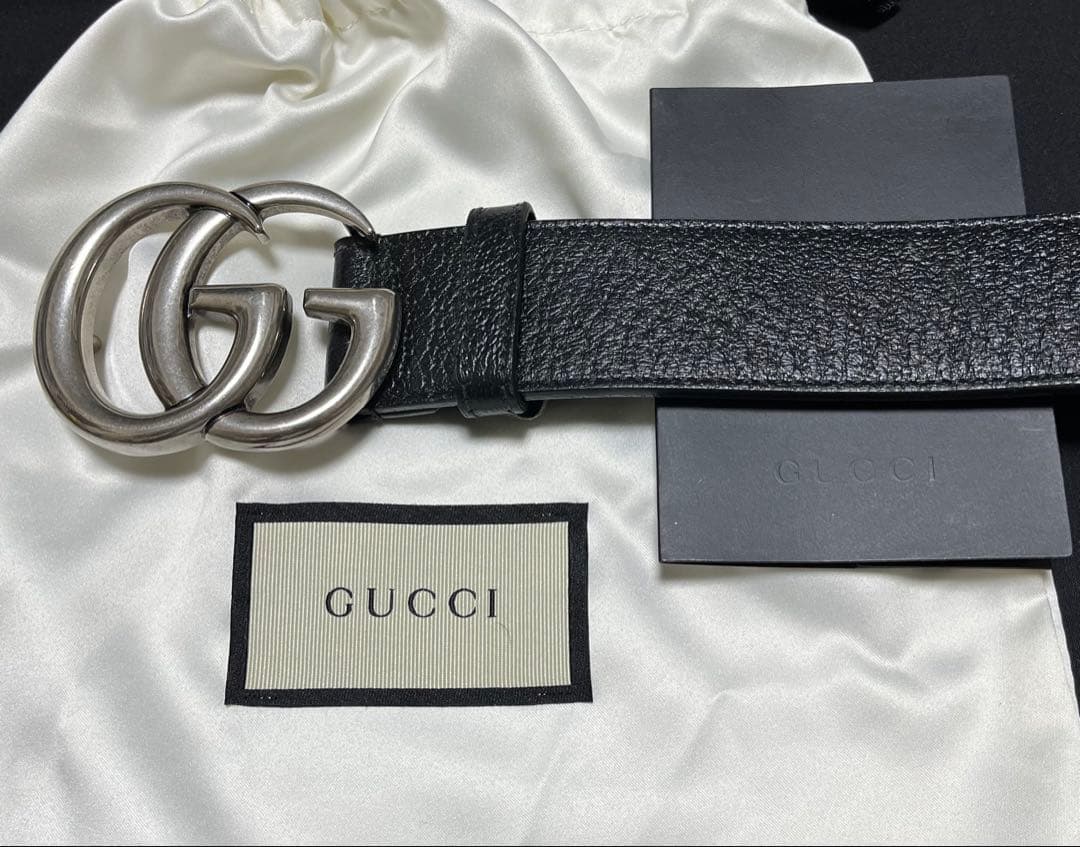 グッチベルト (GUCCI) メンズ ブラックxシルバー