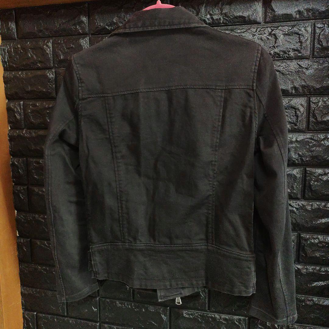 ノーアイディー　黒　ダブルライダースジャケット USED加工　デニム風仕上げ