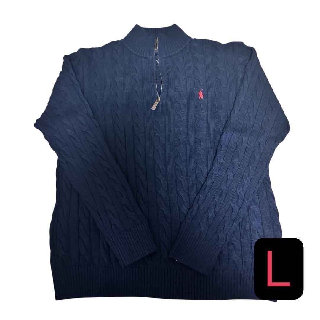 ポロラルフローレン ハーフジップケーブルニット ネイビーL