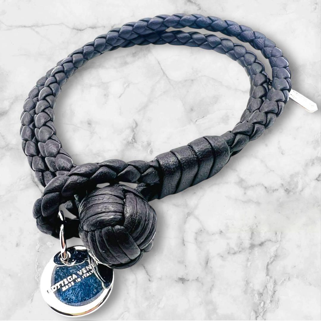 美品　ボッテガヴェネタ　イントレチャート　レザー　ダブルコード　ブレスレット