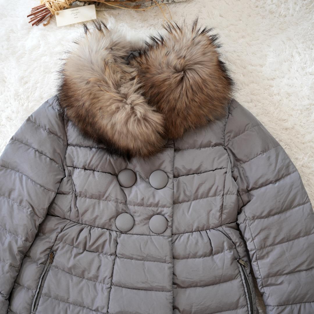 【美品】MONCLER　モンクレール　ファー付ダウンコート　グレー　Mサイズ