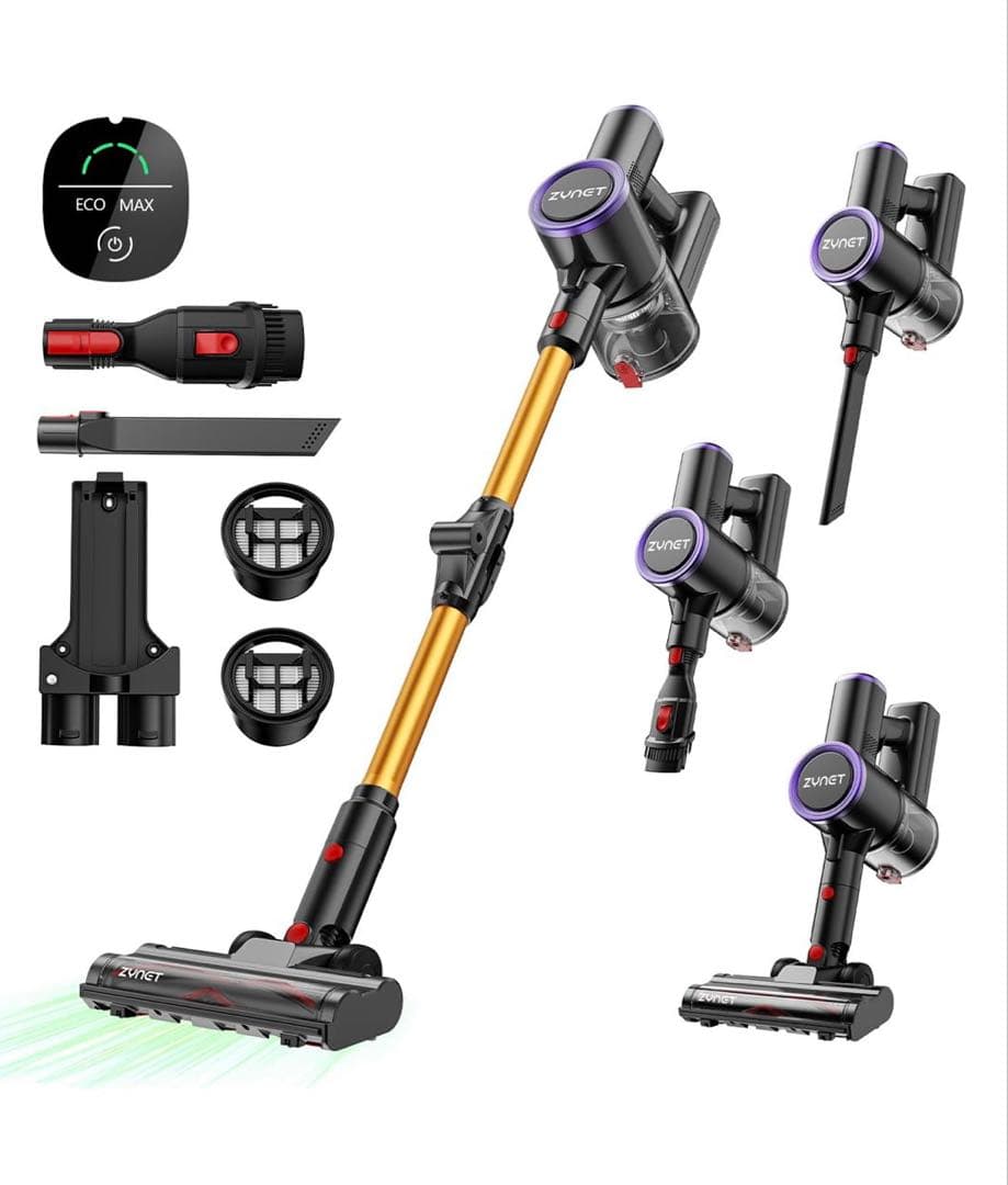 強力吸引　折りたたみ式　コードレス掃除機 LED緑ライト サイクロン式　自立設計