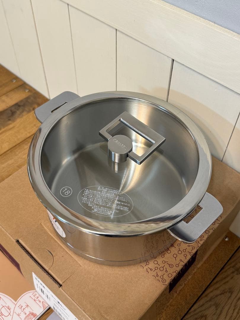 新品 CRISTEL 両手深鍋 L 18cm＋フラットガラス蓋つまみ付