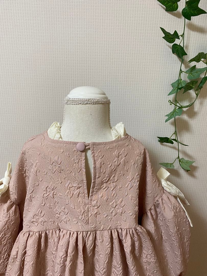 ハンドメイドウエストギャザーワンピースふっくら袖ワンピースチュニック丈130cm