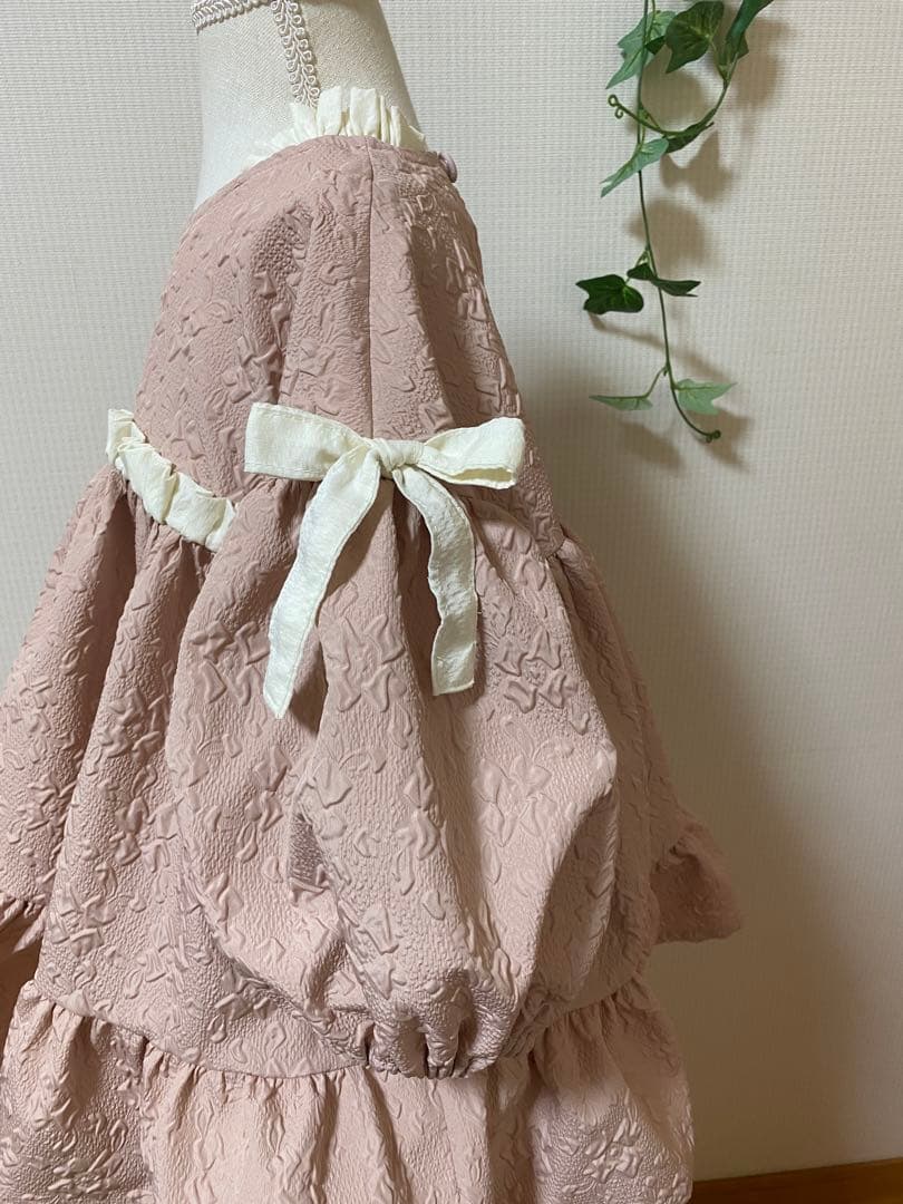 ハンドメイドウエストギャザーワンピースふっくら袖ワンピースチュニック丈130cm