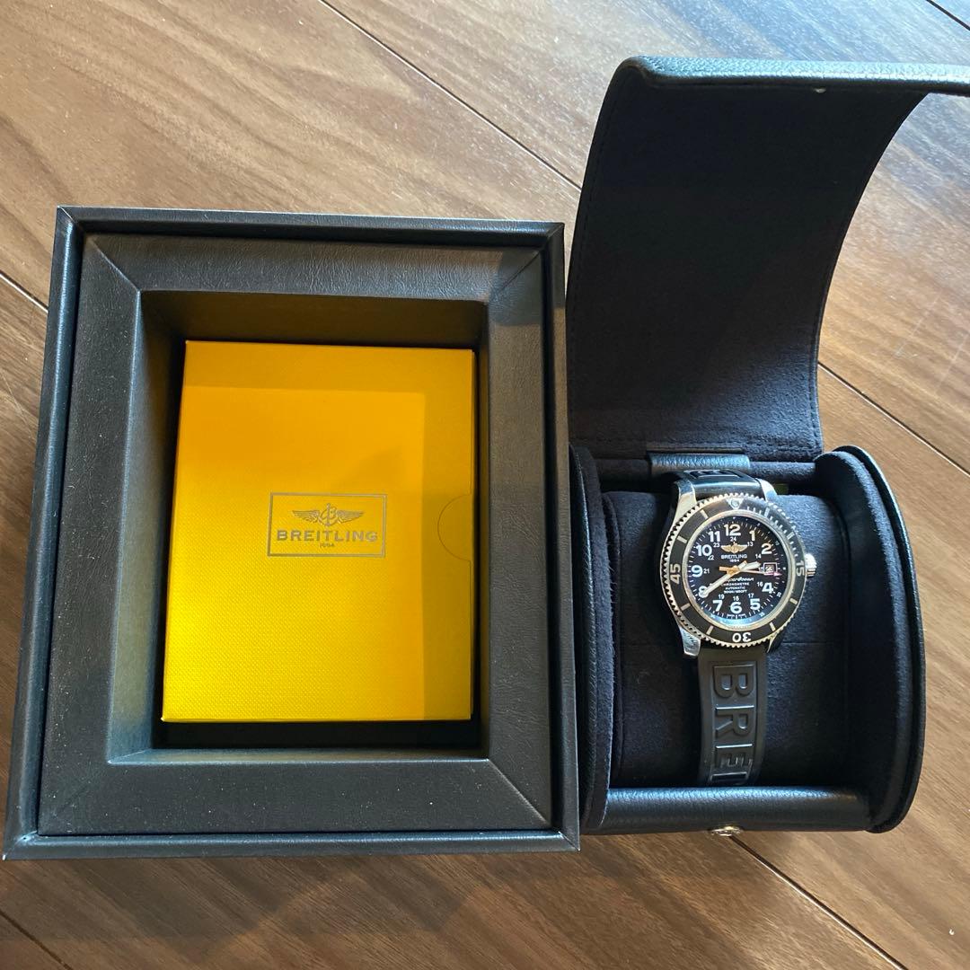 お値下げBreitling スーパーオーシャンⅡ ブラックラバー時計※裏面に刻印