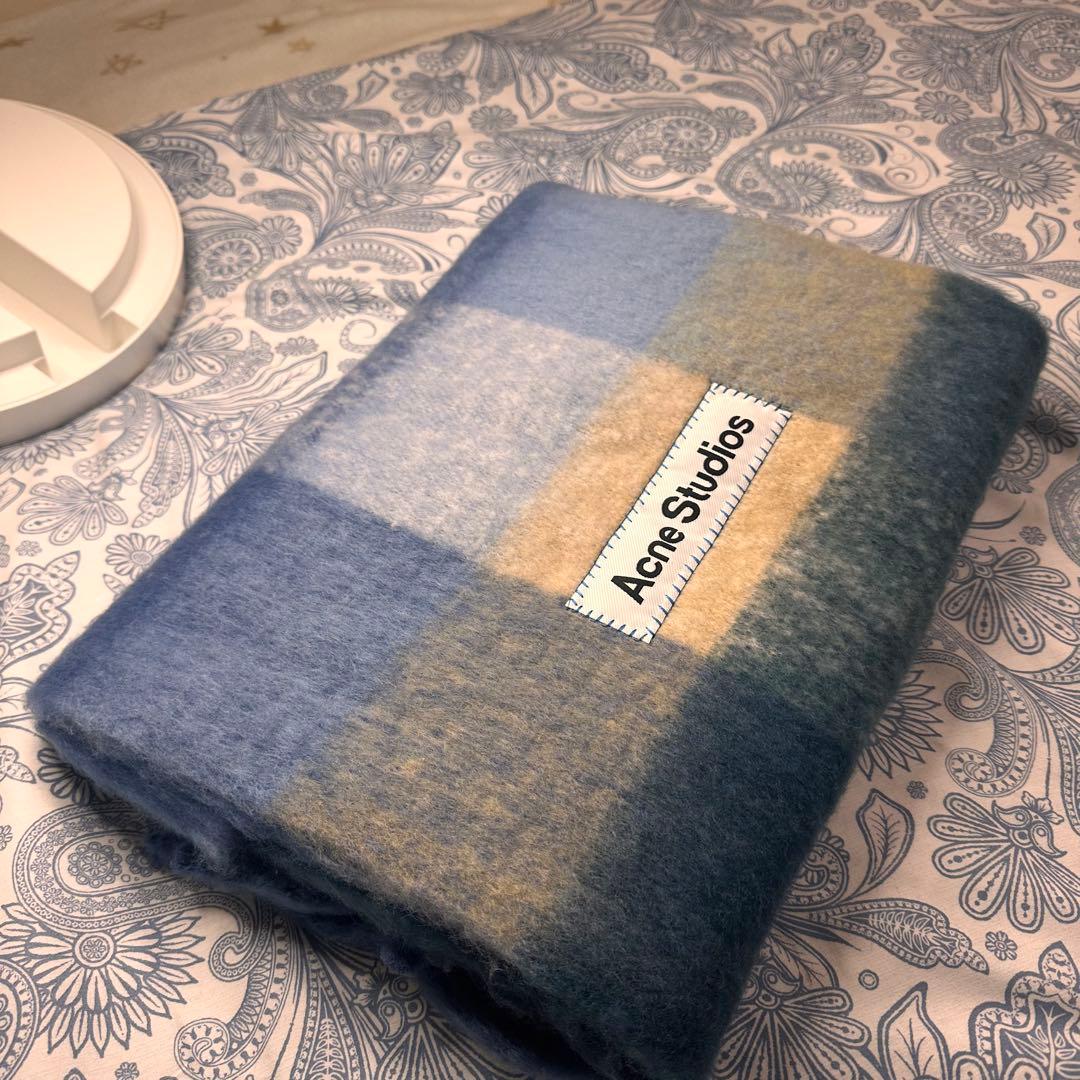 ブルー　ACNE STUDIOS 新品未使用 モヘアチェック柄スカーフ　マフラー