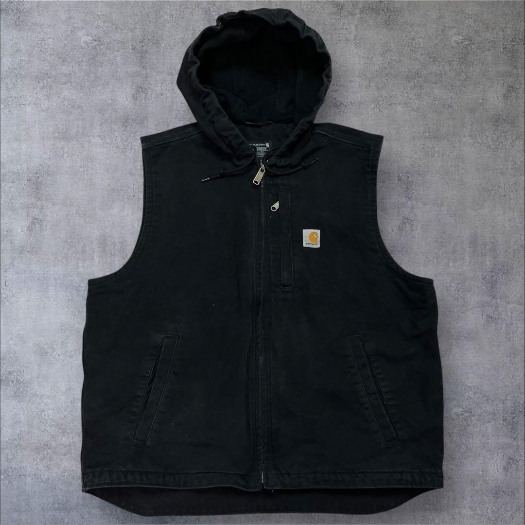 Carhartt ダックベスト ブラック フード付き 裏地フリース