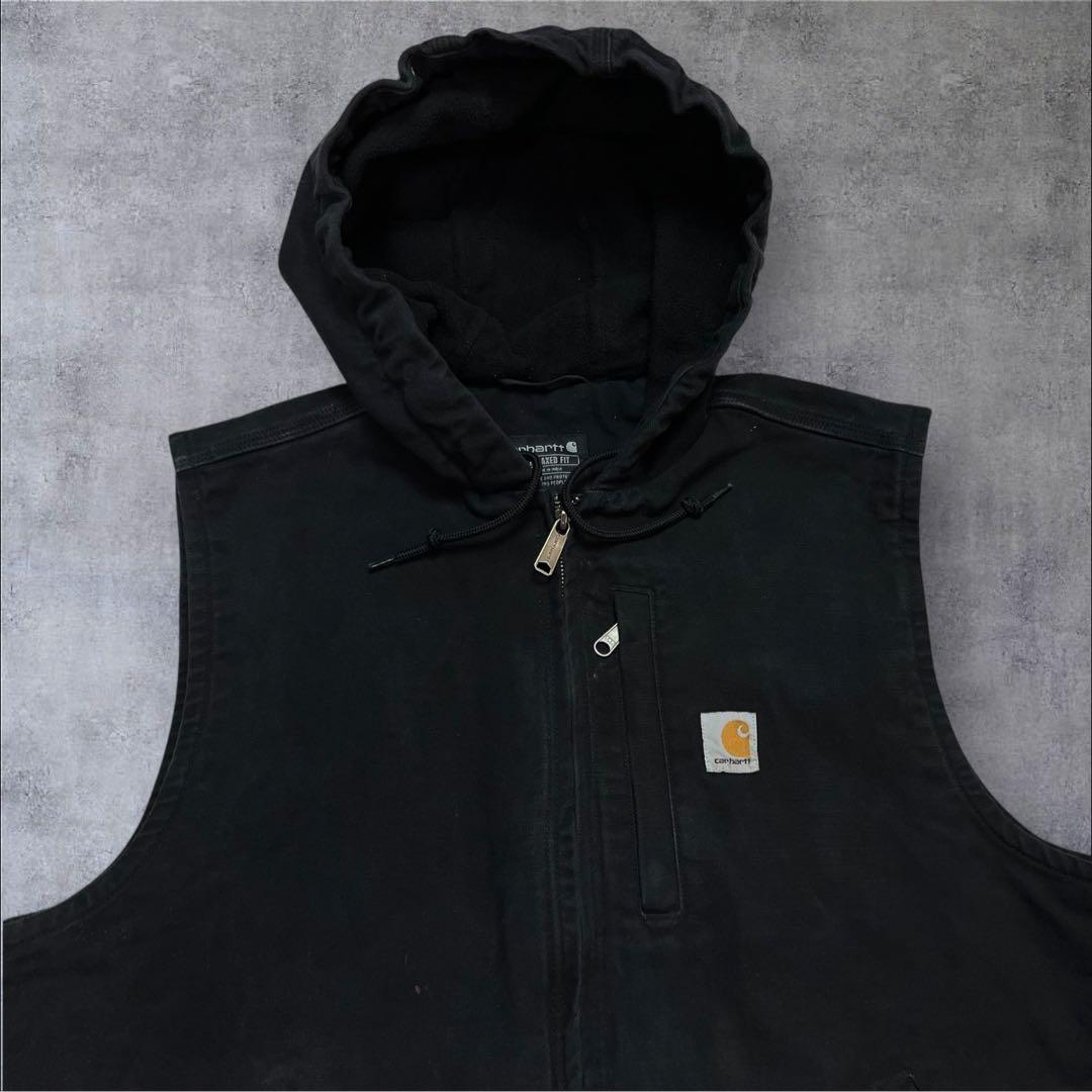 Carhartt ダックベスト ブラック フード付き 裏地フリース