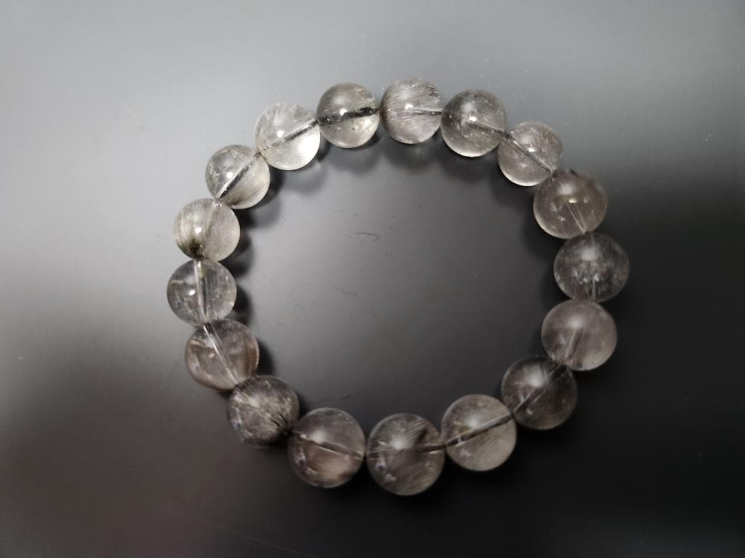 高品質★レア★プラチナルチルクォーツ　ブレスレット　約12.5mm　17玉　白銀