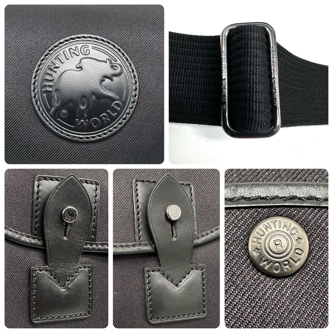 未使用級 ハンティングワールド メッセンジャーバッグ キャンバス レザー 黒