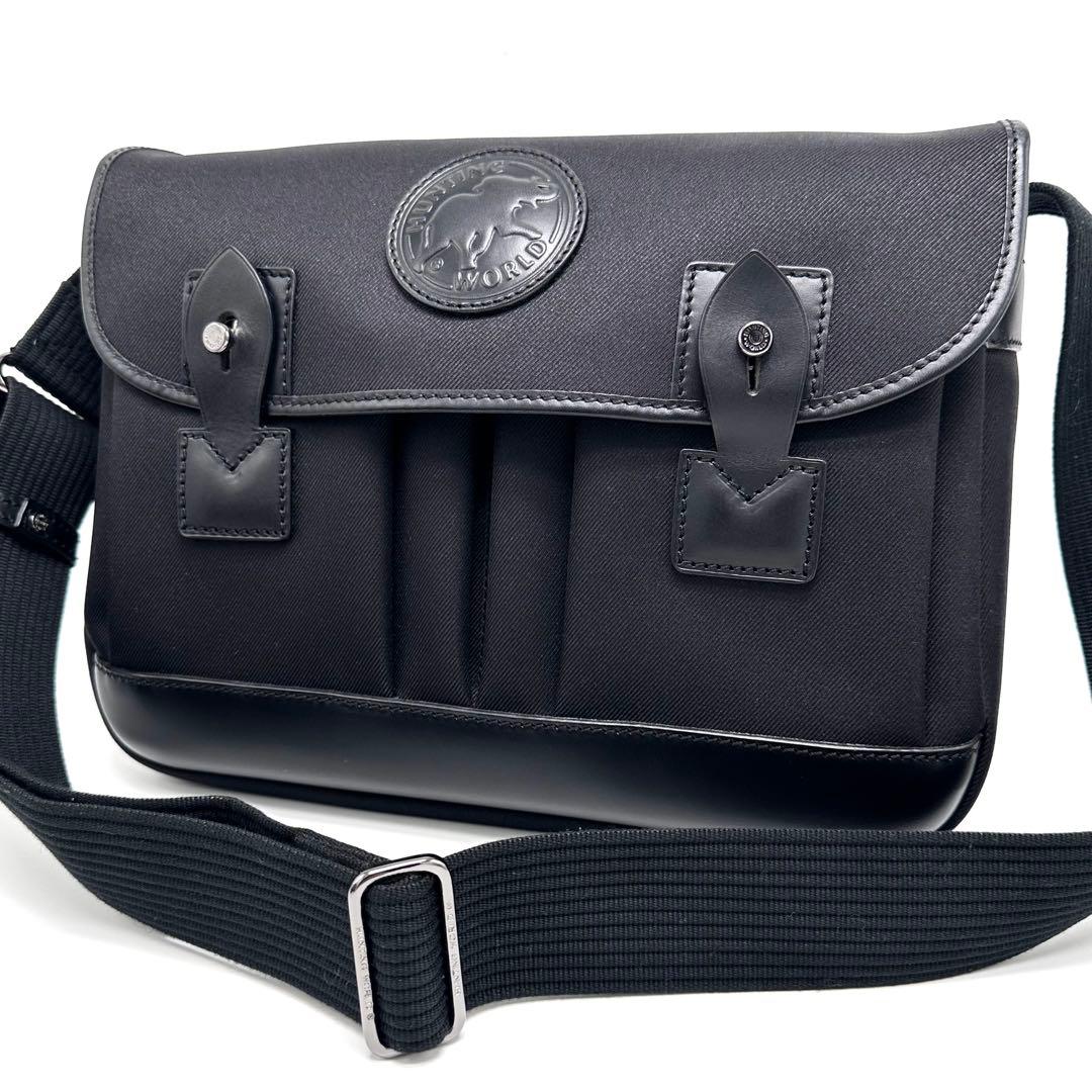 未使用級 ハンティングワールド メッセンジャーバッグ キャンバス レザー 黒