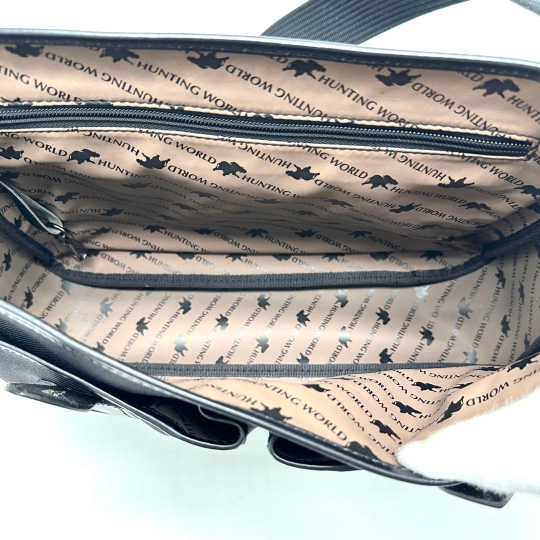 未使用級 ハンティングワールド メッセンジャーバッグ キャンバス レザー 黒