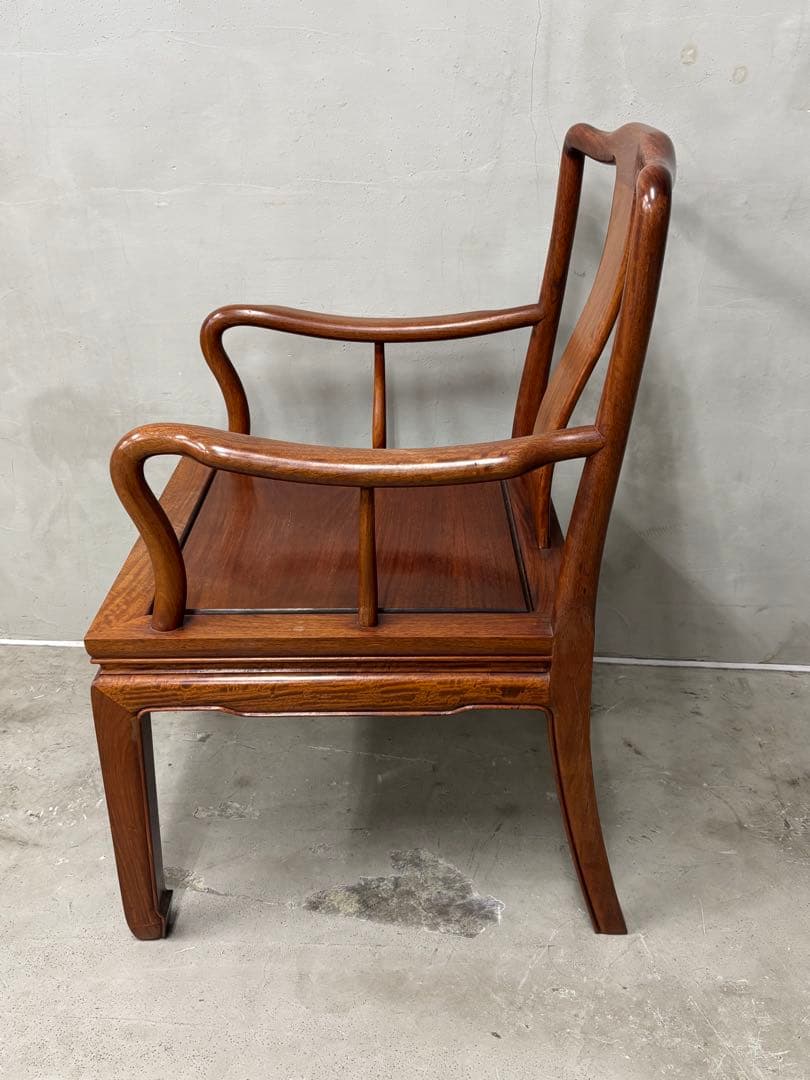 アンティーク 唐木 花梨 無垢材 肘付イス 古家具 アームチェア 木製
