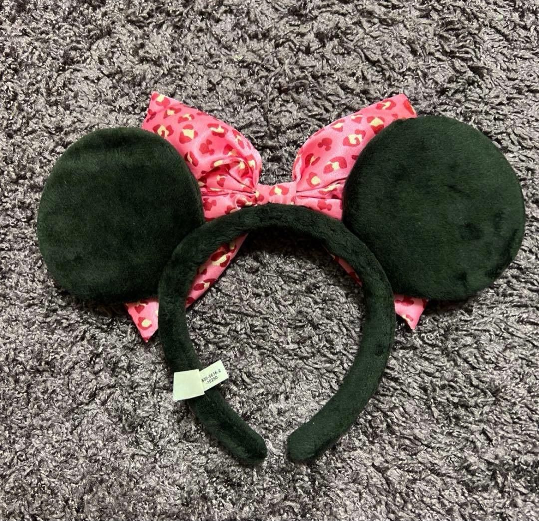 ミッキー耳カチューシャ ヒョウ柄リボン