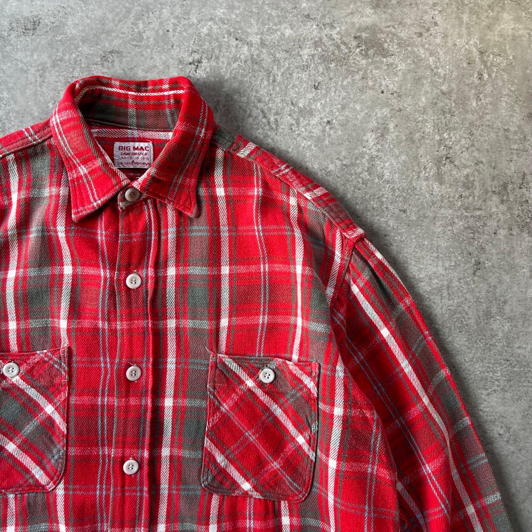 60s BIG MAC ビッグマック ヘビーネルシャツ L 赤×黒×水色