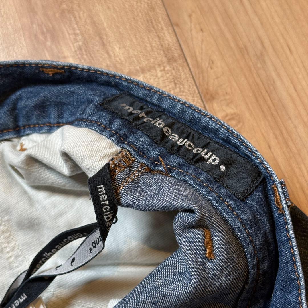 【美品】メルシーボークー Lee コラボうしろまえデニムパンツ S