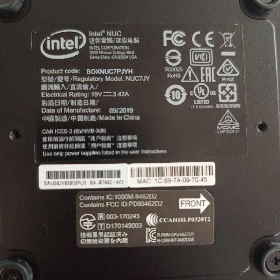 Intel NUC7JY ミニPC 本体 osなし